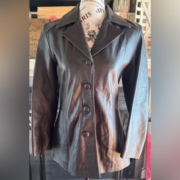 Vintage Vera Pelle Black Soft Leather Jacket Coat European Sz 42 US 6 Buttons - Picture 1 of 8